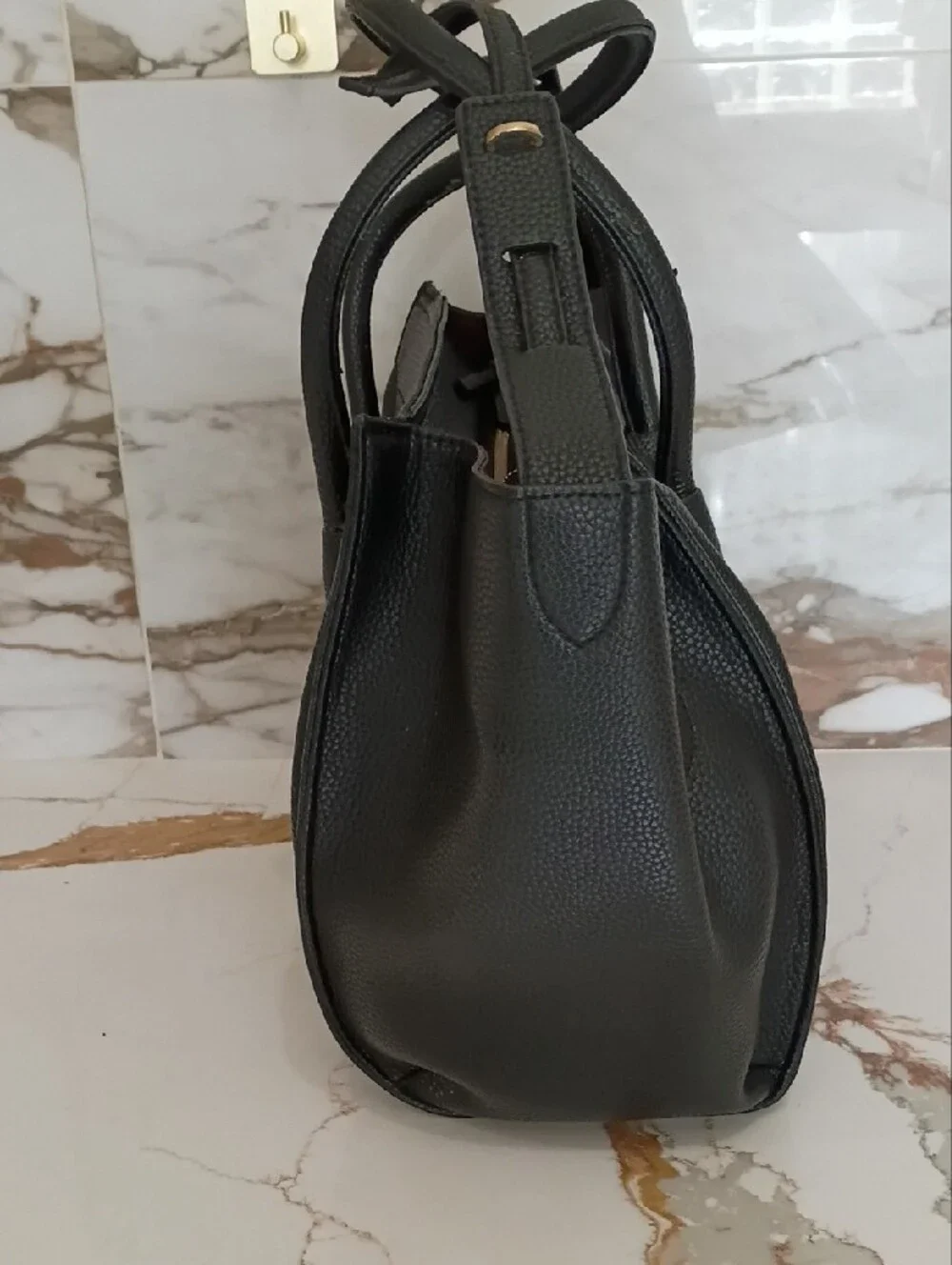 Black Structured Faux Leather Tote Bag - Designer Style